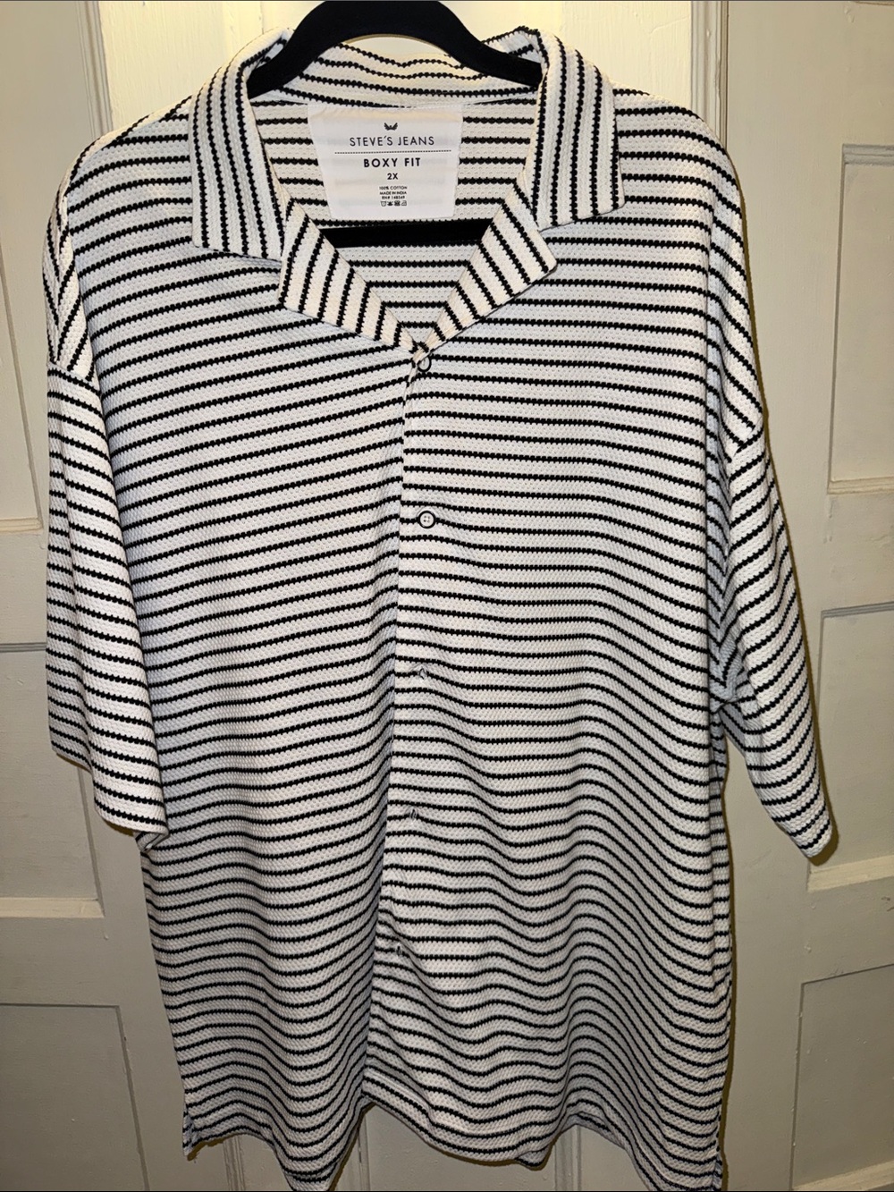 Men's Black & White Striped Polo - Boxy Fit